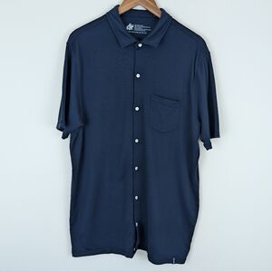 Woolly Short Sleeve Button Front Merino Wool Shirt - Navy